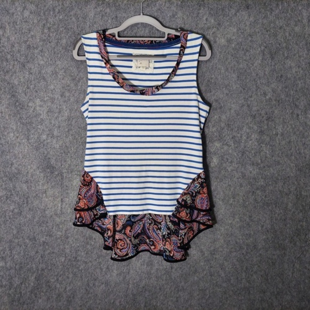 Anthropologie Postmark Tunic S Mix Print Hi‎ Lo Ruffle Chiffon Stretch Coastal - Picture 10 of 16
